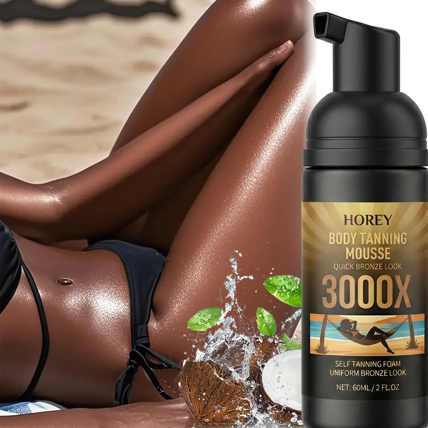 HOREY 3000X 120ML Summer Deep Brown Tanning Mousse—Enriched with Carrot and Coconut Oil—Summer Bronzed Glow—Moisturizing & Tanning—Trendy Wheat-Colored Skin—Suitable for: Medium-Dark to Dark Skin Tones