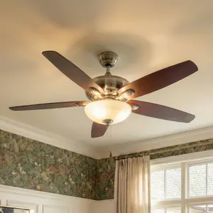 52" Traditional Pull Chain 5 Blades old Ceiling Fan with Light Indoor/Outdoor Cord-Pull 3-Speed Reversible Motor Easy Operation socket Lighting
