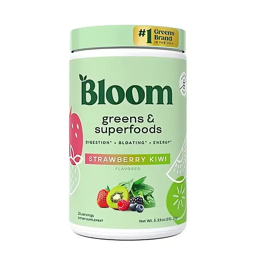 Bloom Greens & Superfoods Kiwi Strawberry Flavor 25 Servings 5.3 Ounces for Digestion Bloating Energy Support