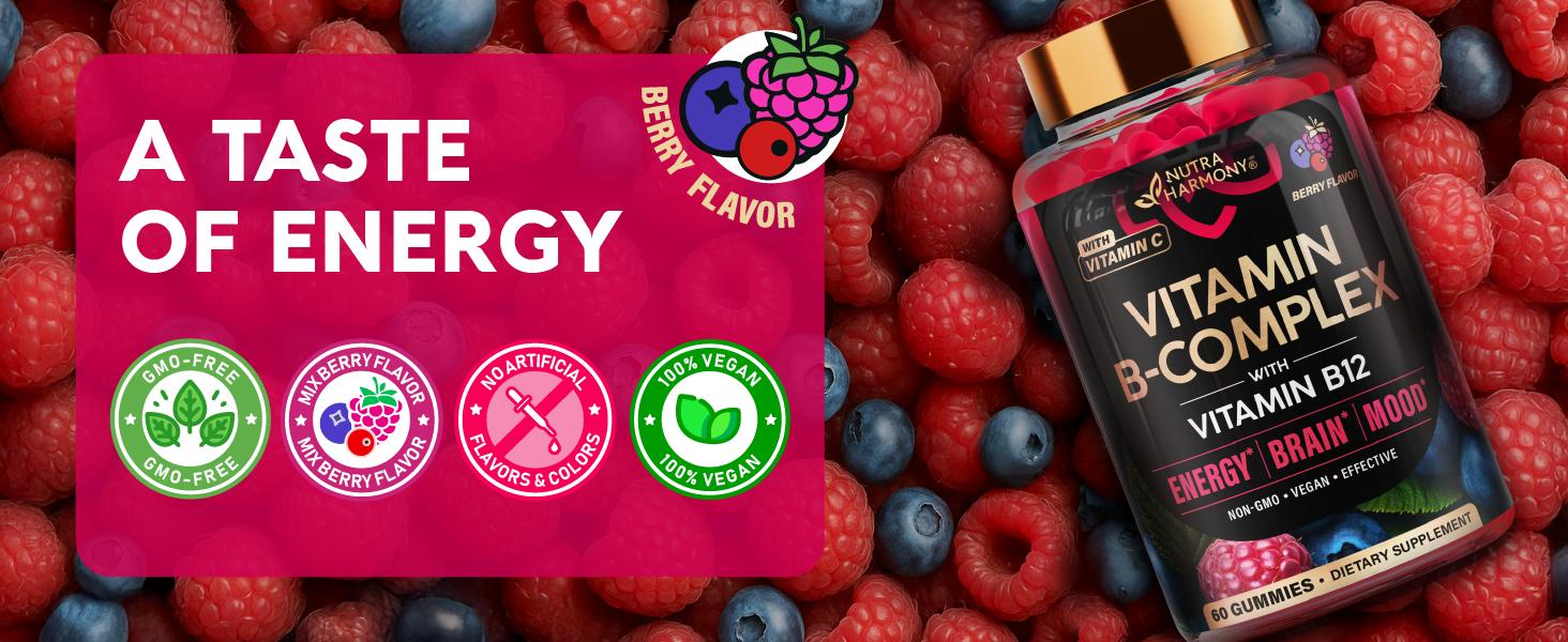 Vitamin B-Complex Gummies   with Vitamin C & Choline for Energy, Brain & Mood
