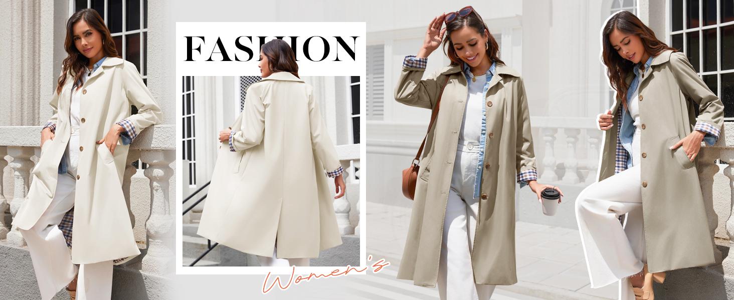 Ommig Womens Long Trench Coat Single Breasted Oversized Windproof Overcoat Fashion Outerwear Ommig Womens Long Trench Coat Single Breasted Oversized Windproof Overcoat Fashion Outerwear