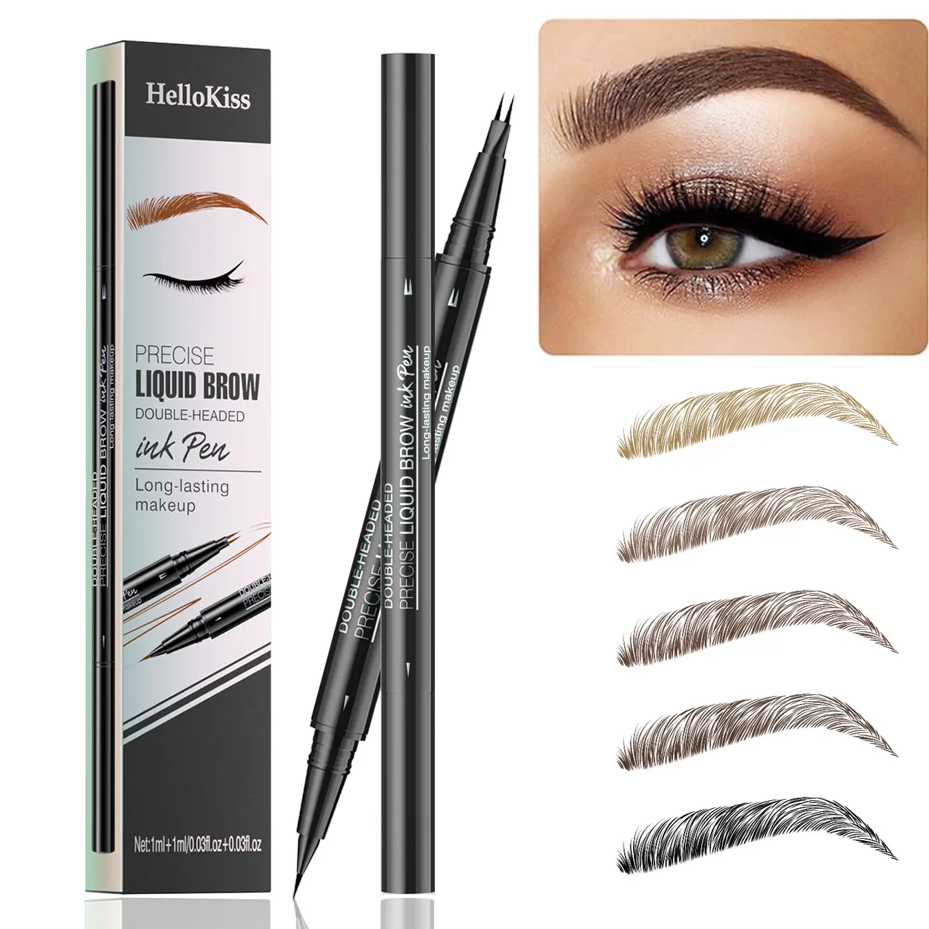Micro Fork Eyebrow Pen with Precision Tip for Realistic Hair Strokes, Quick-Dry Formula for Sweat & Rain, Lightweight to Carry for Travel, Office, Beach, or Outdoor Workouts