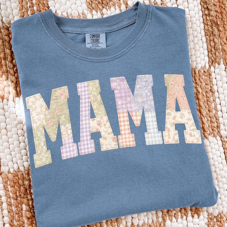 Comfort Colors Mama Tshirt, GrandmaCore Mother Tshirt, Mama Printed TShirt, Varsity Mom, DYI Gift For Mothers Day Fabric