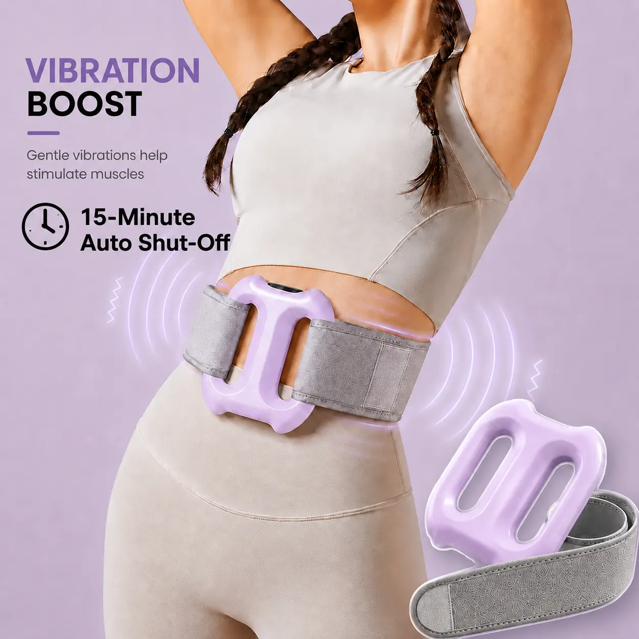 Muscle Recovery Fascia Vibration Device,15 Minutes Auto Shut-Off Timer, 2 Modes & 8 Intensity Levels,  Adjustable Strap (Fits Up to 50in Waist),Rechargeable, Portable Waist & Back Massager, Ideal Parent Gift for Summer Vibes