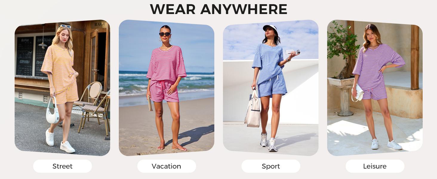 Fisoew Womens Striped Short Sets 2 Piece Outfits Sweatsuits 3/4 Sleeve Pajamas Casual Lounge Sets #TikTokShopHolidayHaul Fisoew Womens Striped Short Sets 2 Piece Outfits Sweatsuits 3/4 Sleeve Pajamas Casual Lounge Sets #TikTokShopHolidayHaul