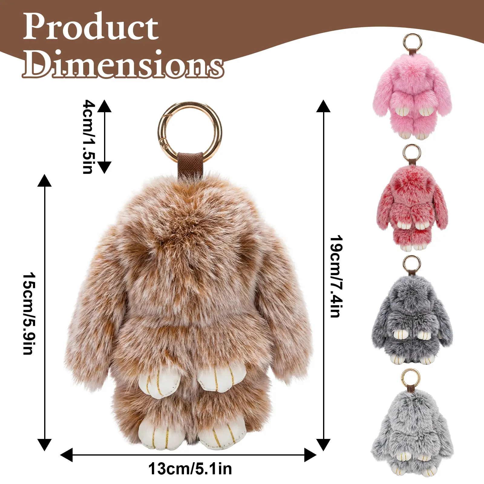 Cute Bunny Rabbit Animal Face Shaped Keychain - 7in Soft Fluffy Pom Pom Charm, Easter Gifts for Women, Fashion Accessory for Bags/Phones, SummerVibes (No Box), Animal Face Keychains, Shaped Keychains