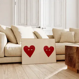 Minimalist Heart Wall Art Print, Two Red Hearts Poster with Eyes, Modern Heart Artwork, Playful Love Art Decor for Living Room Bedroom