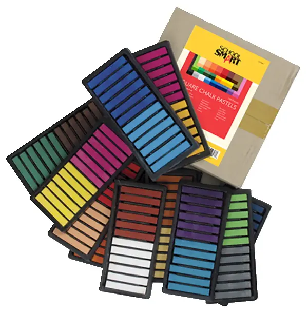 Pacon School Smart Square Dry Chalk Pastels for Students, Assorted Colors, 144-Piece Set, 1 lbs, 2.5x0.375x0.375 in, ASTM D-4236 Compliant, High Concentrations of Finest Pigments, Rich Velvety Texture