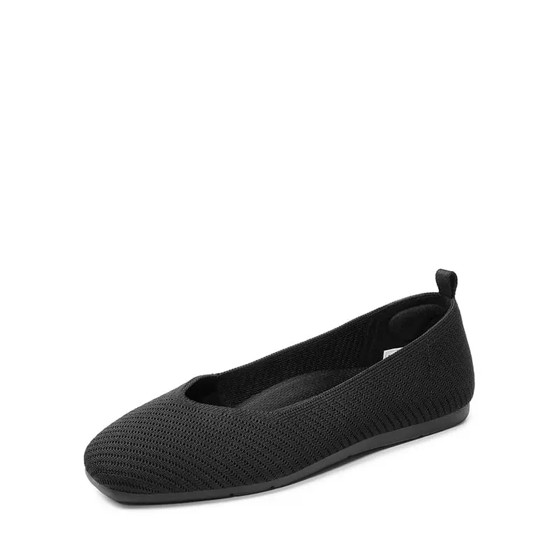 Dream Pairs Women's Diagonal Stripe Knit Ballet Flats - Slip-On Walking Shoe with Arch Support, Lightweight Latex Layer Insole, Soft Knitted Upper Hugs Feet, Machine Washable, Square Toe, Flexible Low-Profile Casual Footwear with EVA Foam Cushioned Pad