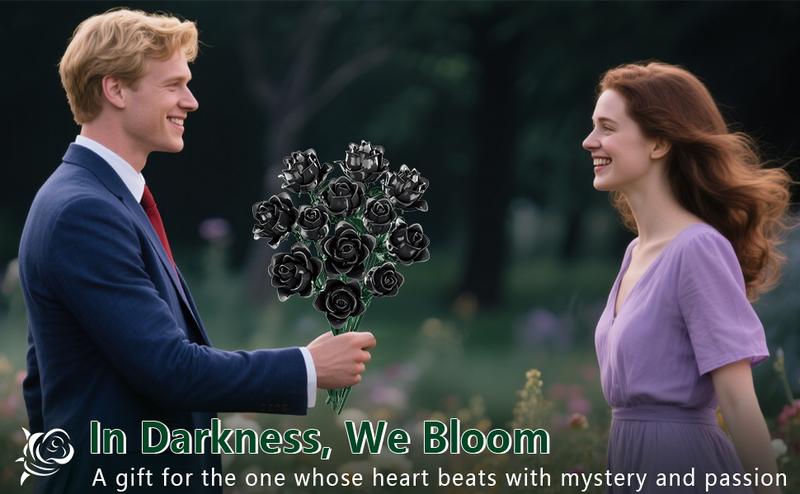 585PCS Black Roses Bouquet Building Set Valentine's Day gifts Contains 12 black roses Gothic Style Artificial Flower Blocks Kit Compatible with Lego for Adults , DIY Home Decor Gift vdaygift