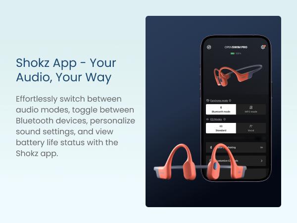SHOKZ OpenSwim Pro - Open-Ear Bone Conduction Bluetooth Headphones & 32GB MP3 Player, IP68 Waterproof, Secure Fit for Workouts, Running and Swimming