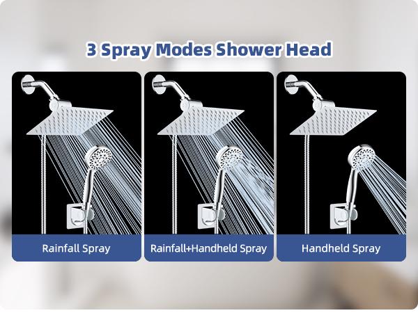 Hibbent Metal 10 Inch Rain Shower Head with Handheld Spray Combo, High Pressure Showerhead with 5 Modes Hand Spray, Dual Shower with Water Flow Control Valve, Shower Holder, 71" Hose, Chrome