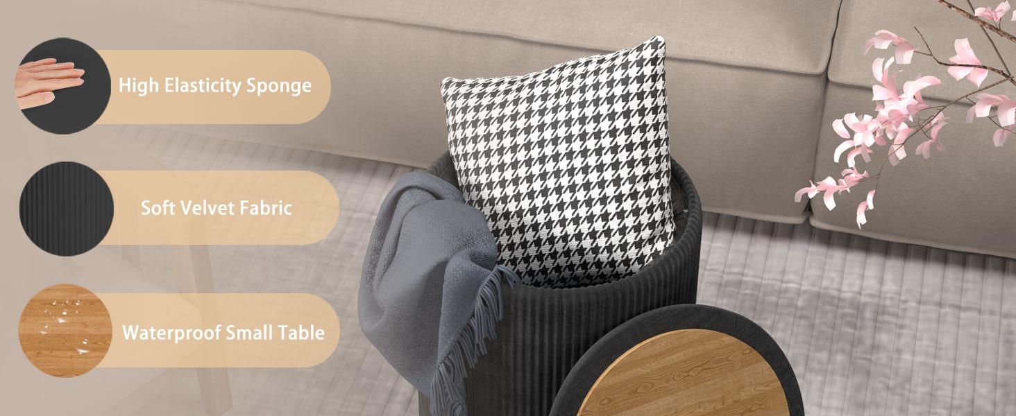 [Summer Vibes]  PUKAMI Round Ottoman Vanity Stool with Storage Set of 2, Beige Velvet Round Ottoman with Storage, Multifunctional Round Storage Ottoman Foot Rest, Storage Ottoman Round with Storage for Living Room
