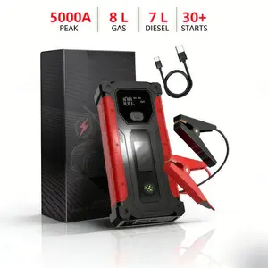 Car Jump Starter, Peak 5000A Jump Starter Battery Pack for Up to 10.0L Gas and 8.0L Diesel Engines, 12V Portable Jump Box with LCD Display, 3 Modes Flashlight and Protective Carrying Case