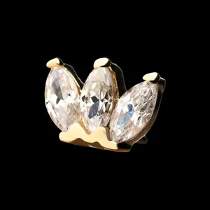 14Kt Gold with Triple Marquise Cluster Threadless Flatback Stud Earring