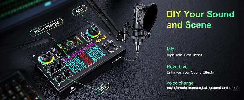 Ideanthro C200 PRO-P15 Sound Card - Dual-Core DSP Chip, Dual Mic/Headphone, Tone Adjust & Voice Changer, Universal Live Streaming Compatibility