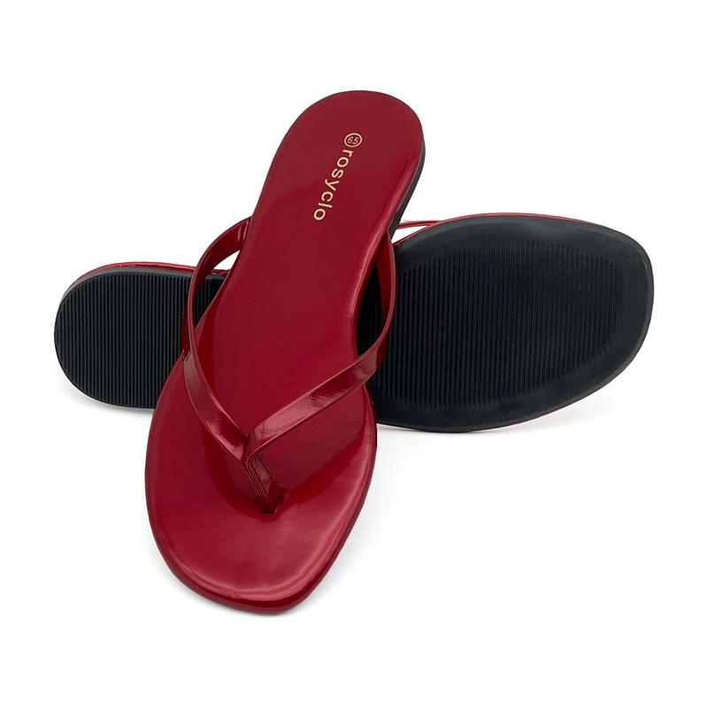 Lumubby Classic Women's PU Flat Flip-Flops Durable Slip-Resistant Slippers for Indoor Outdoor Beach Pool Use Square-Toe Design Mirror-Surface Finish Unisex Stylish Lightweight