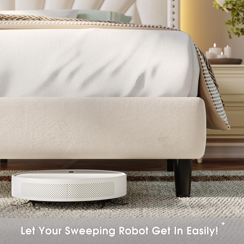 Raybee Full/ Queen/King Size Bed Frame with 51" Velvet Upholstered Headboard, up to 900 LBS ,Platform Bedframe with Charging Station and LED Lights, Wingback Headboard, No Box Spring Needed, Noise-Free[Black Friday]