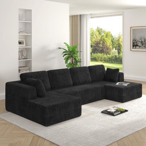 [October Hot Seller] [3 Packs Shipped] Niccae 132-inch U-Shaped Corduroy Sofa - Modern, perfect for the living room, comfortable, no assembly required, same popular Ovids sectional sofa with no bones