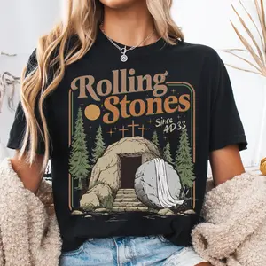 Rolling Christian Stones Easter Graphic Tee, Jesus Christ Christian Faith-Based Youth Shirt, Rolling Christian Stones Easter T-Shirt for Men, Women and Kids - A Perfect Gift for Fans