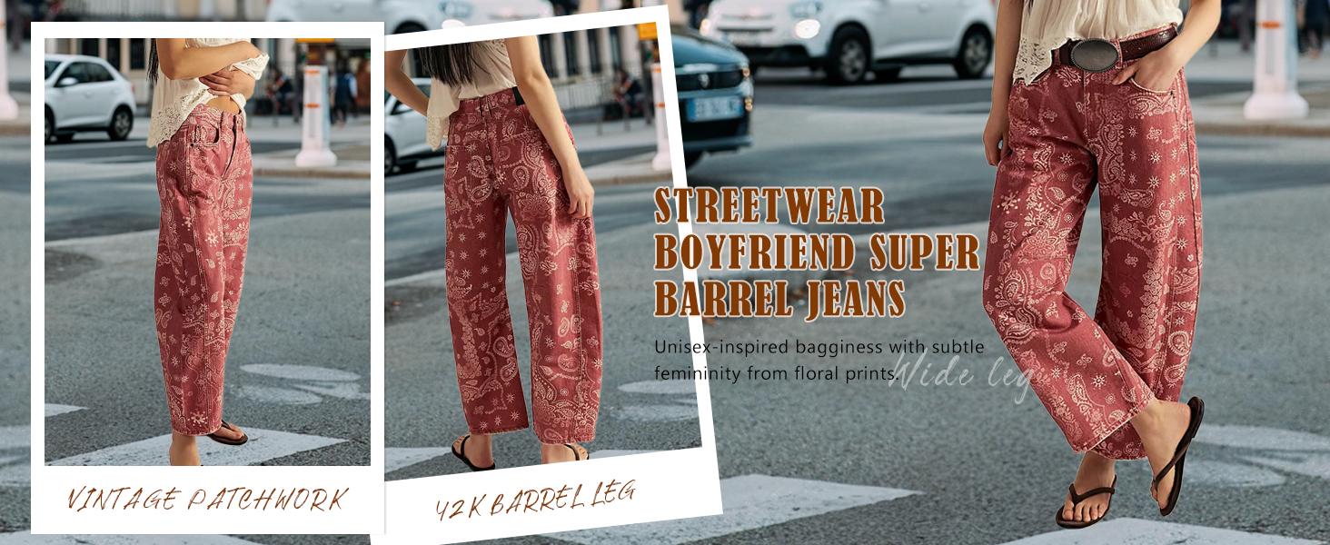 CHOUYATOU Women's Printed Wide-Leg Jeans Y2k Loose Mid-Rise Jeans in Soft Pink with Boho Floral Pattern Casual Denim Trousers SpringStatements CHOUYATOU Women's Printed Wide-Leg Jeans Y2k Loose Mid-Rise Jeans in Soft Pink with Boho Floral Pattern Casual Denim Trousers SpringStatements