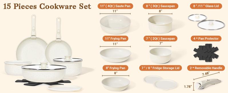 [NEW]SODAY 15pcs Pots and Pans Set Non Stick, Cookware Sets with Detachable Handle, Nonstick RV Kitchen Cooking Set Removable Handles, Oven Safe,Stackable, Frying,Kitchenware,stock up on specials,Valentines Day gifts, gifts