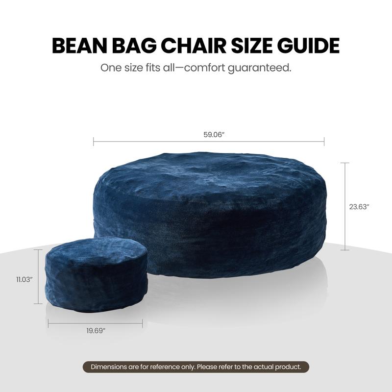 【Jumpstart Sale】Ovios 59" W Jumbo Bean Bag Lounger with Ottoman - Oversize Plush Bean Bag Sofas with Super Soft Microsuede Cover- XL Memory Foam Stuffed Lounger Couch for Adults, Kids, Couples, Pets
