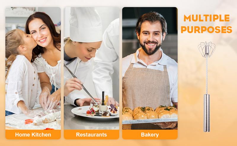 Stainless Steel Egg Whisk, Kitchen accessories，2026 New Semi-Automatic Whisk Hand Push Rotary Whisk Blender for Baking Cooking, Kitchen Hand Mixer Stirrer Tool for Beating Eggs, Butter, Milk (Sliver, 12in) New Year gift Whisking Handles