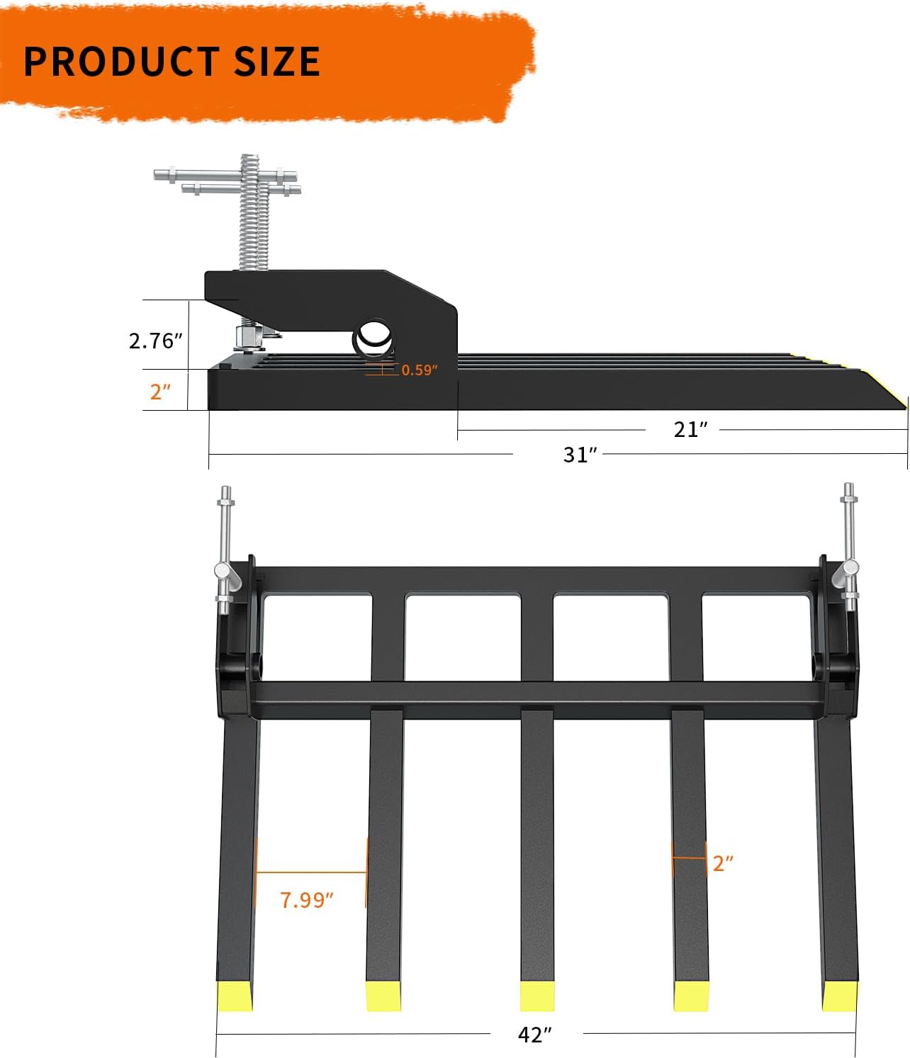 OEDRO Upgraded Clamp on Debris Forks - 48" 2500LBS Heavy Duty Quick Attach Tractor Bucket Pallet Forks with Helical Screw Design for Skid Steer, Farm, Construction, Warehouse Forklift
