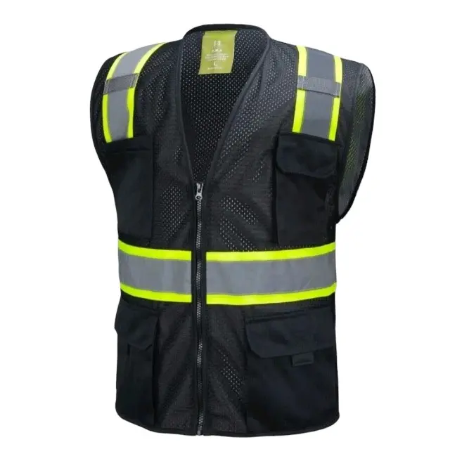 Black High Visibility Safety Vest, Reflective Safety Vest, Work Safety Vest