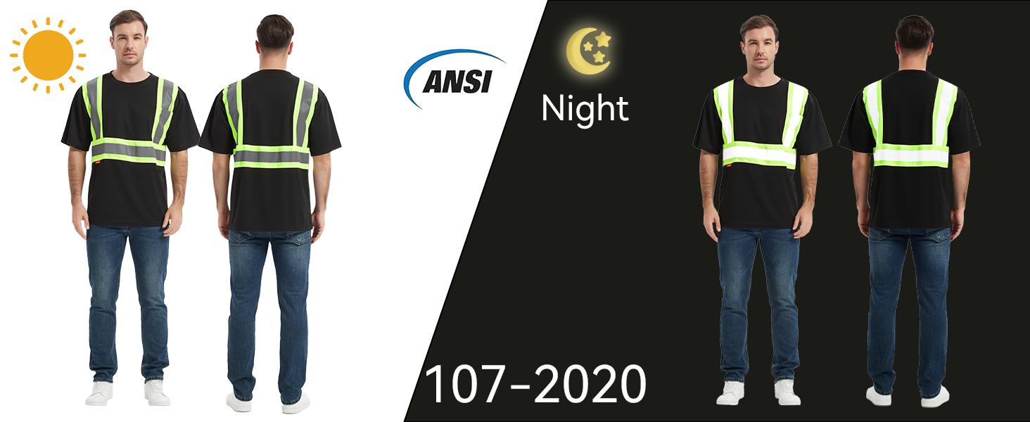 ProtectX Hi Vis Shirt Short Sleeve Reflective Safety Shirt, Men's Heavy Duty Breathable Hi Vis Shirt Multi pocket reflective safety Construction Workwear