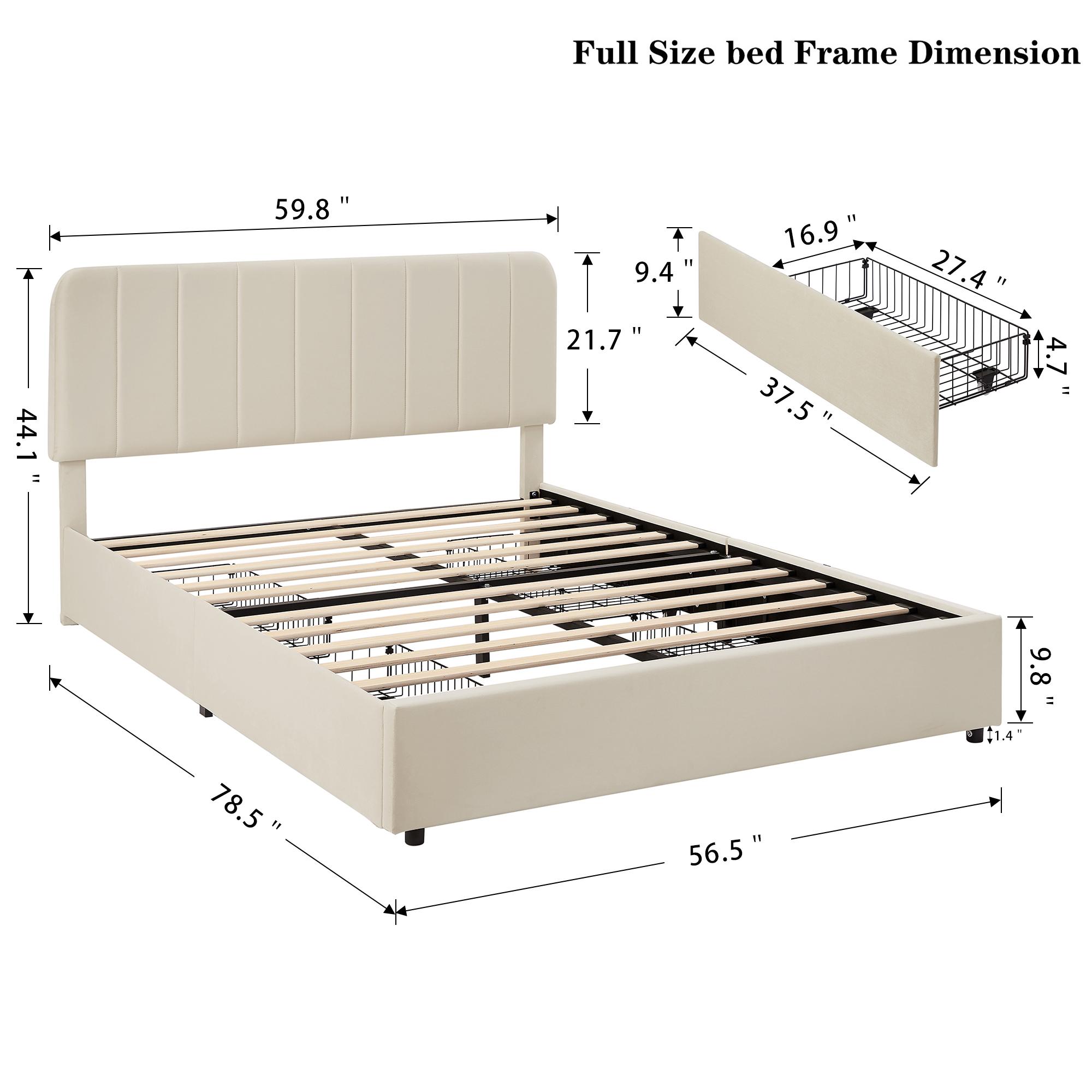 VECELO Storage Bed Frame 4 Storage Drawer Platform Queen Full Size with Upholstered Headboard Wood Slat Support,No Box Spring Needed,Easy Assembly Bed