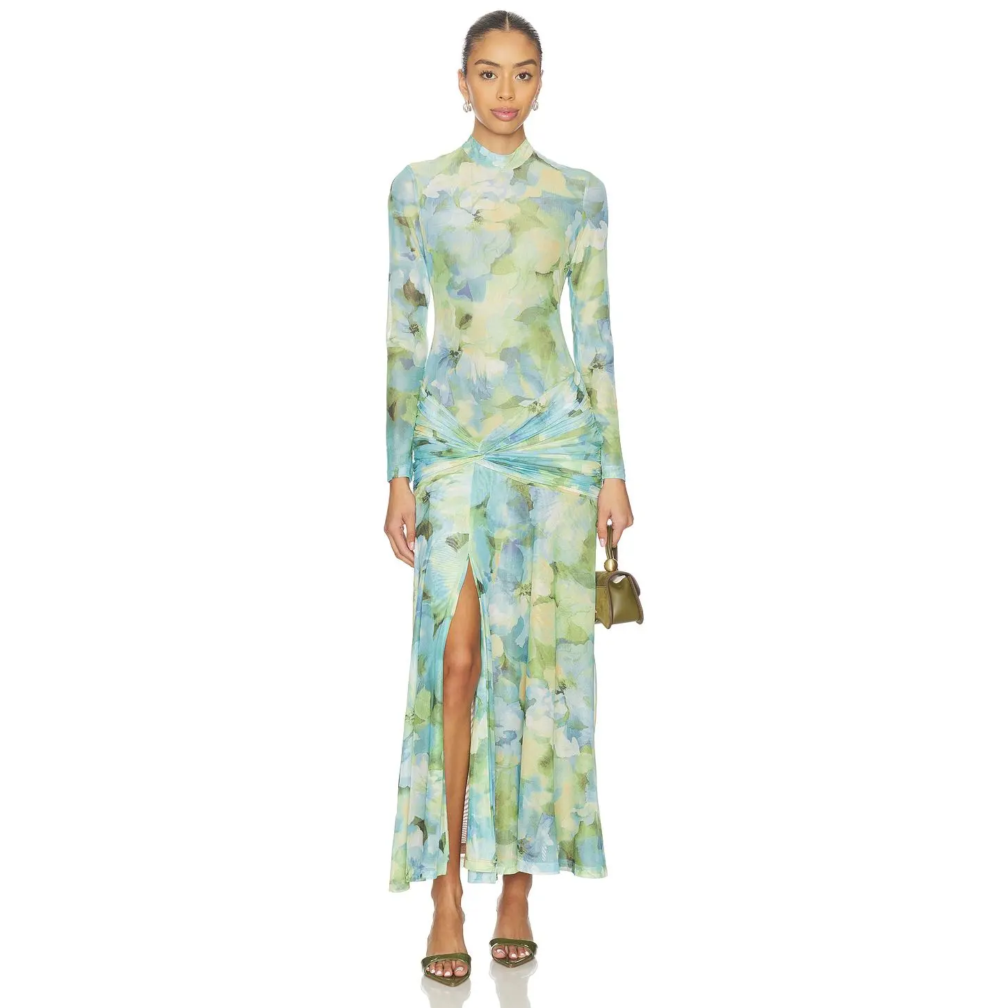 Bardot Lea Floral Mesh Dress in Green Floral