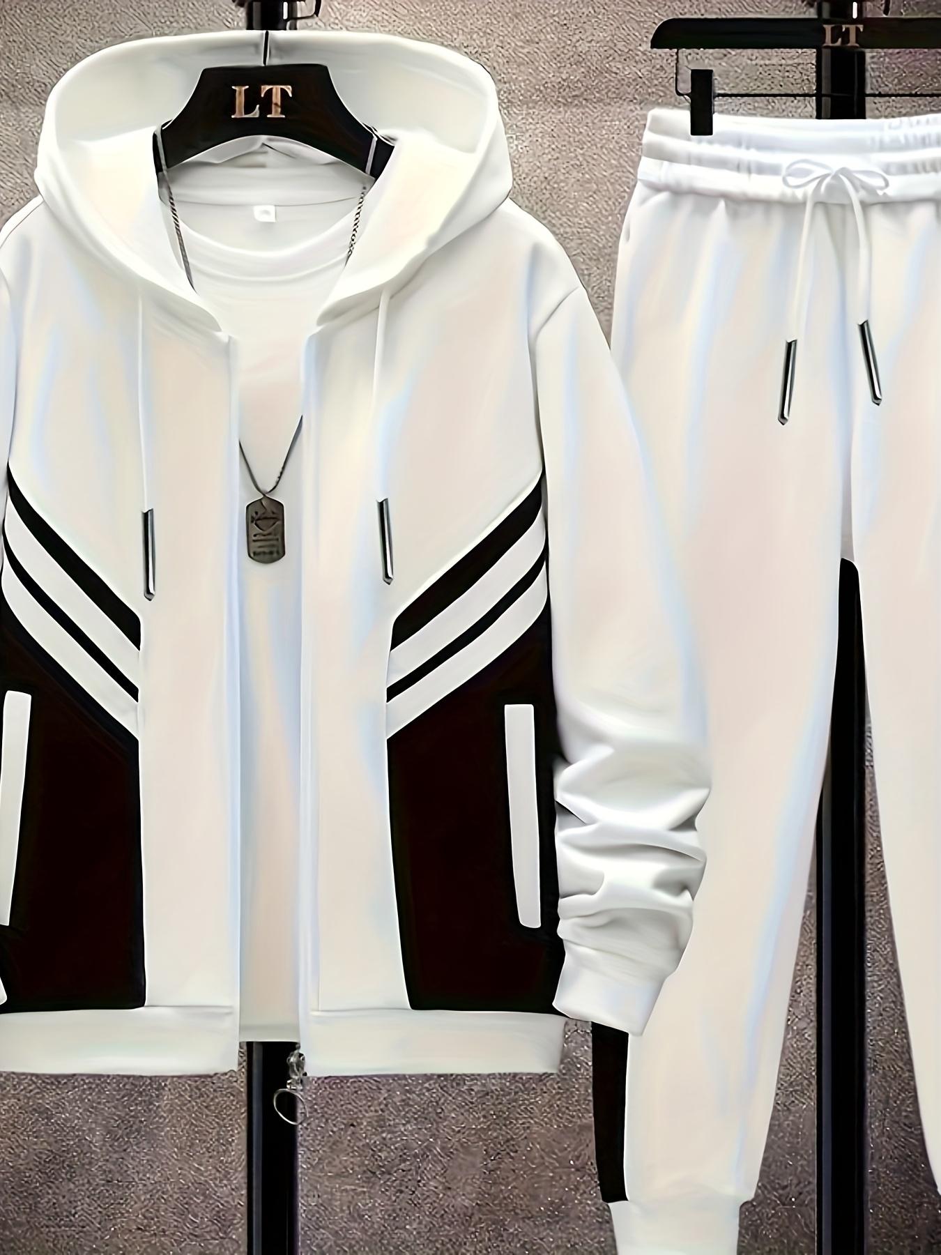Black and White Colorblock Hooded Sports Set Trendy Versatile Comfortable Casual Wear High-End Feel