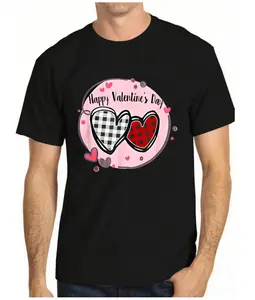 Men's Short-Sleeved T-Shirt With Heart Print, Made Of Cotton, Suitable For Summer Wear And Perfect For Valentine's Day