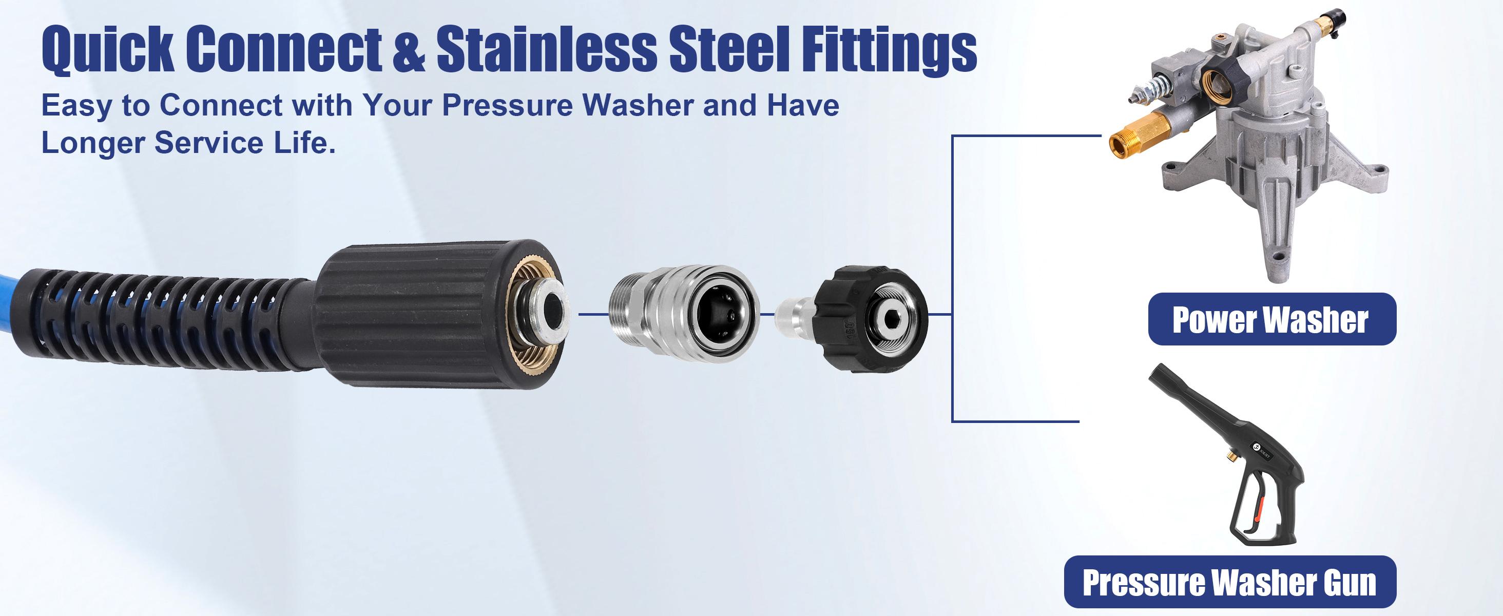 JOEJET Pressure Washer Hose - 50ft X 1/4 Inch High Power Extension Hose - Kink & Wear Resistant - Compatible with M22 Fittings - 3600 PSI, ChristmasGift