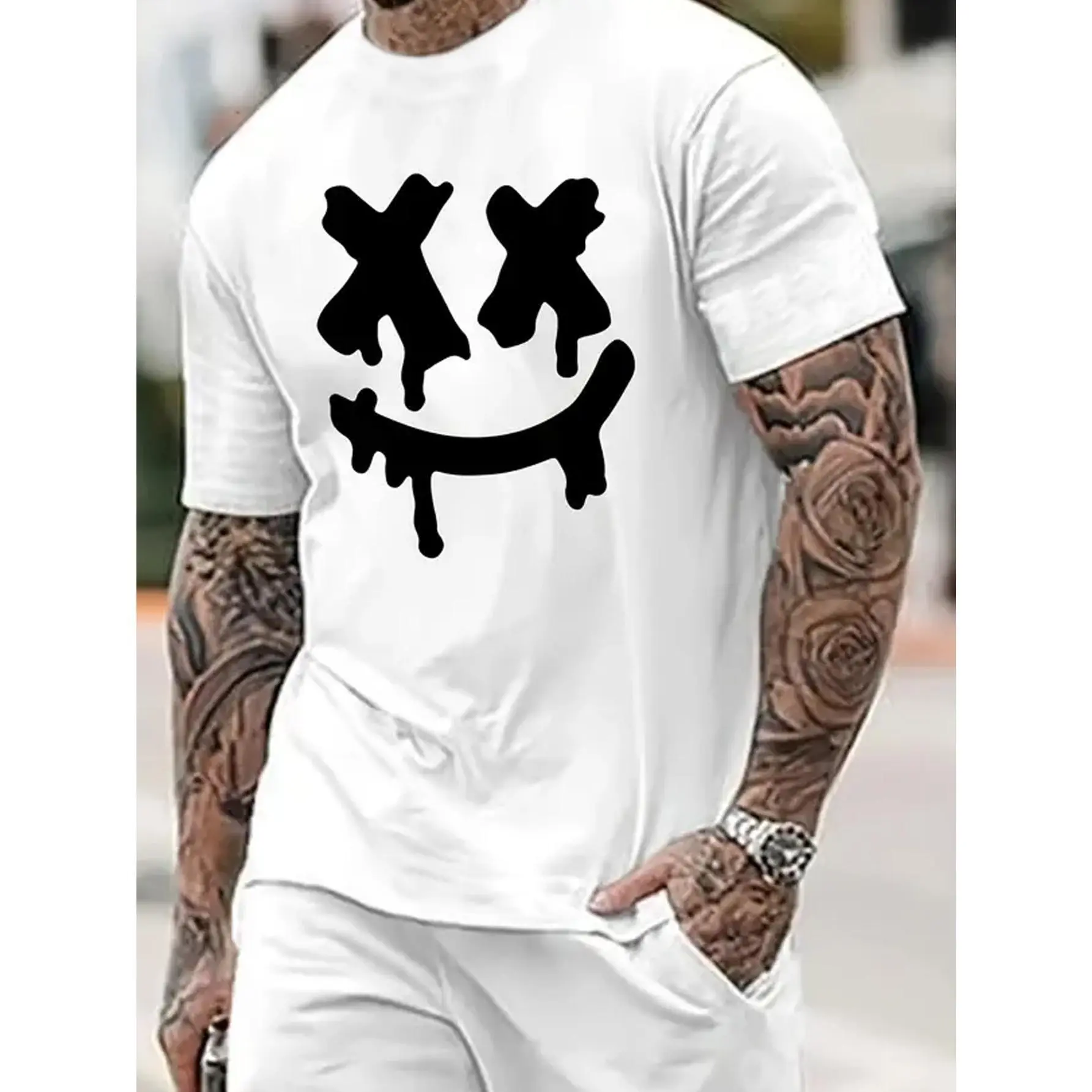 Men'S Vintage-Inspired Cotton T-Shirt With Creative Geometric Print - Casual, Stretch Fit, Machine Washable