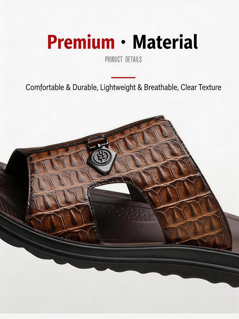 Men's Vegan Leather Summer Fashion Sandal & Stylish Slipper with Mixed-Texture Design | Quick Dry Sandals with Anti-Slip Sole | Beach Shoes for Men & Beach Casual Wear | Outdoor Beach Shoe, Outdoor Sandal for Indoor Use & Outdoor Entertainment