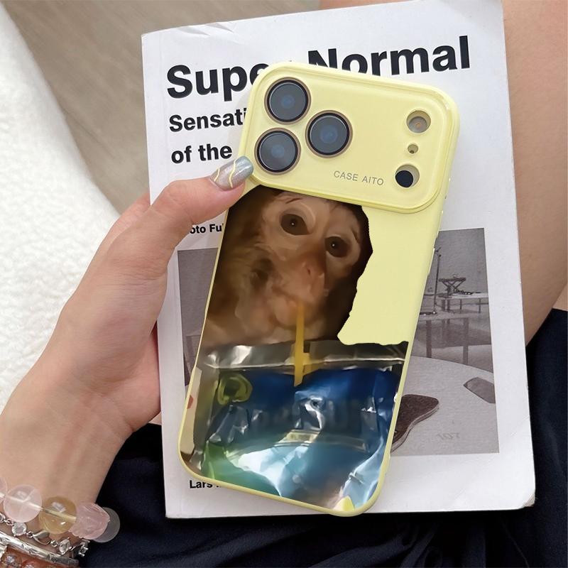 Funny Monkey Drinking Water Case for iPhone 17 Pro Max 17Air 17 16E 16 15 14 13 12, Ultra Skin-Friendly TPU, All-Inclusive Glass Lens Protection, Aesthetic Creative Animal Gift, Dopamine Ins Style Fun Cover, Shockproof Slim Case, Lens Window Design