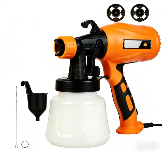 Handheld HVLP Paint Sprayer Full Kit - Adjustable Flow, Spray Nozzle Set, Dust Cleaner for Home DIY Projects, Fences, Walls, Horizontal/Vertical Surfaces, Orange US Plug
