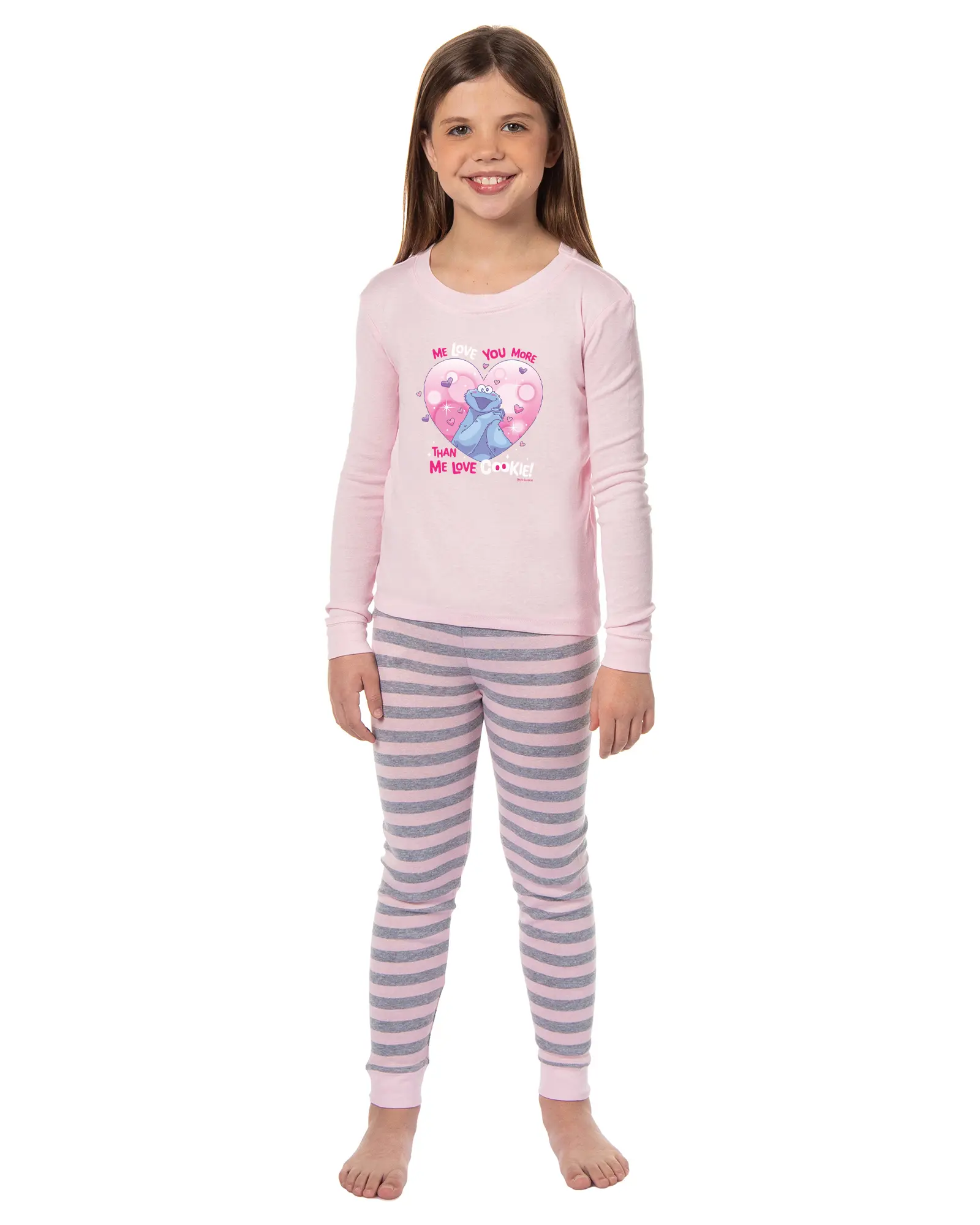 PJammy Girls' Sesame Street Cookie Monster Graphic Crew Neck 2-Piece Long Sleeve Cartoon Print Pajama Outfit, Kids' Pajamas Sleepwear