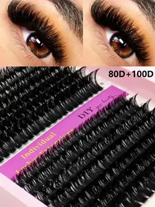 14pcs/Pack Clustered Segmental Fluffy 40D 60D 80D 100D Mixed Length 10-18mm Black Matte Thick Dramatic DIY Eyelashes For Self-Application