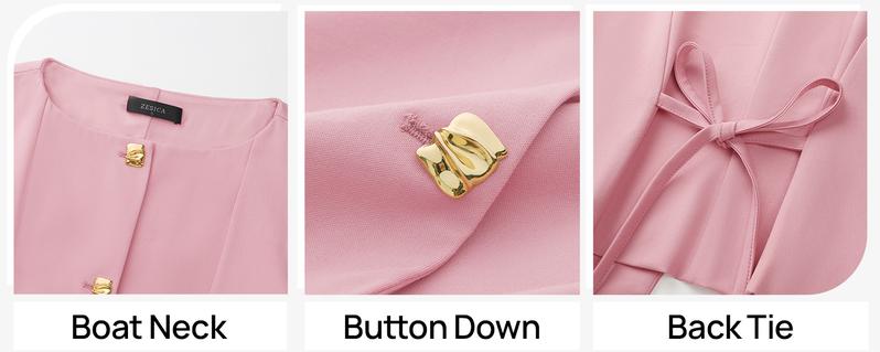 ZESICA Womens Summer Sleeveless Suit Vest 2026 Boat Neck Button Down Formal Vest Tops Casual Trendy Work Blazer Waistcoat