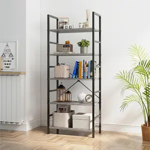 Multi-Purpose 5-Tier Storage Shelves for Home/Office | 62" Tall Industrial Bookcase with Wood & Metal Frame, 30LBS Per Shelf Capacity for Books, Decor, Tools & More