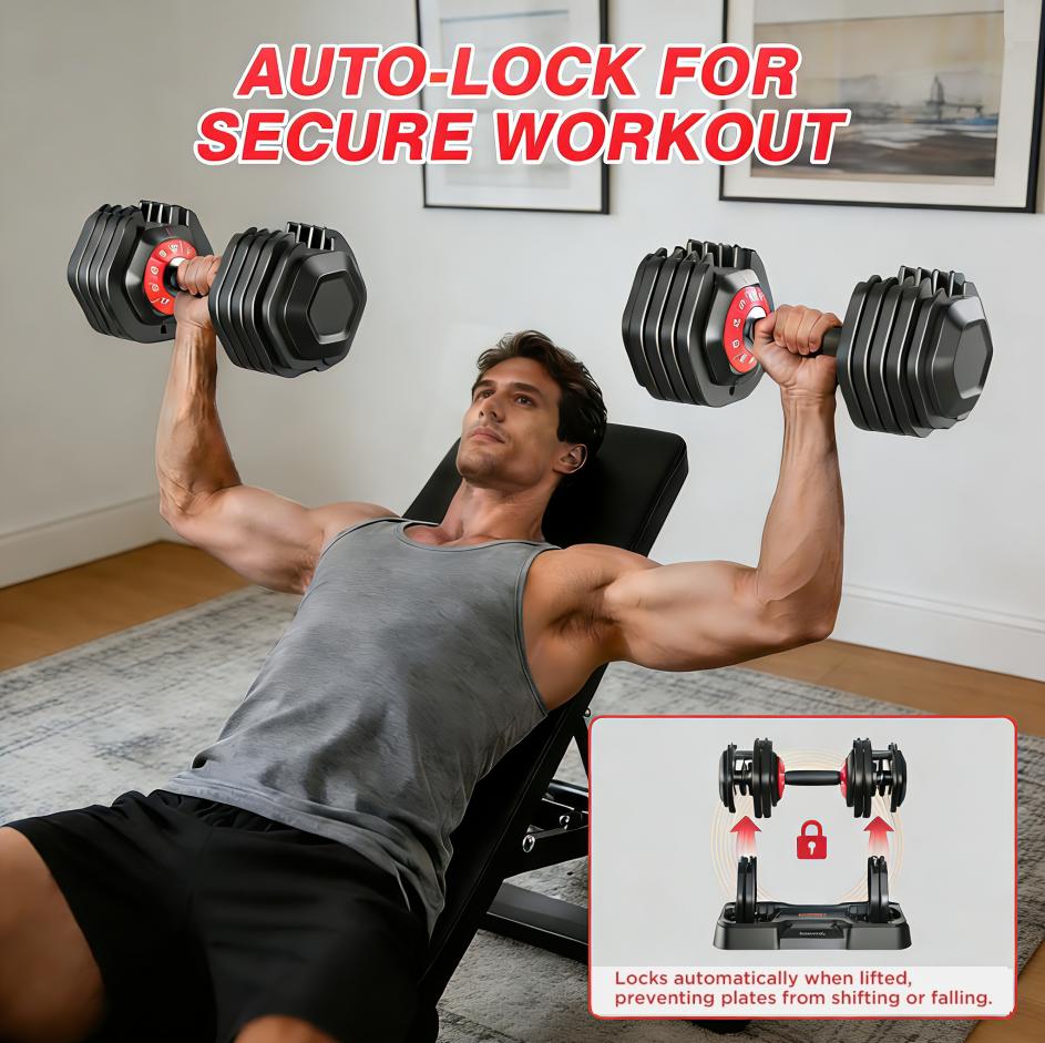 55lb Adjustable Dumbbells, 10 in 1 Weights Dumbbells Set, Fast Adjust Weights Set with Anti-Slip Grip, Space Saving for Home Gym