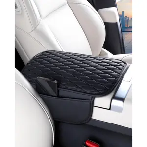 Upgraded Car Center Console Cover with 2 Storage Bags - Premium Nappa Leather Armrest Cover, Scratch & Wear Resistant, Waterproof Car Interior Accessories (Classic - Black)