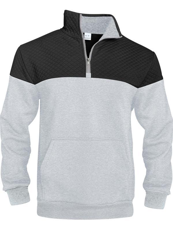 KZZ Men's Fall/Winter Patchwork Design Casual Stand-Up Collar Zipper Hoodie Stylish Commuter Sweatshirt New Arrival Men's Warm Pullover christmas gifts for him