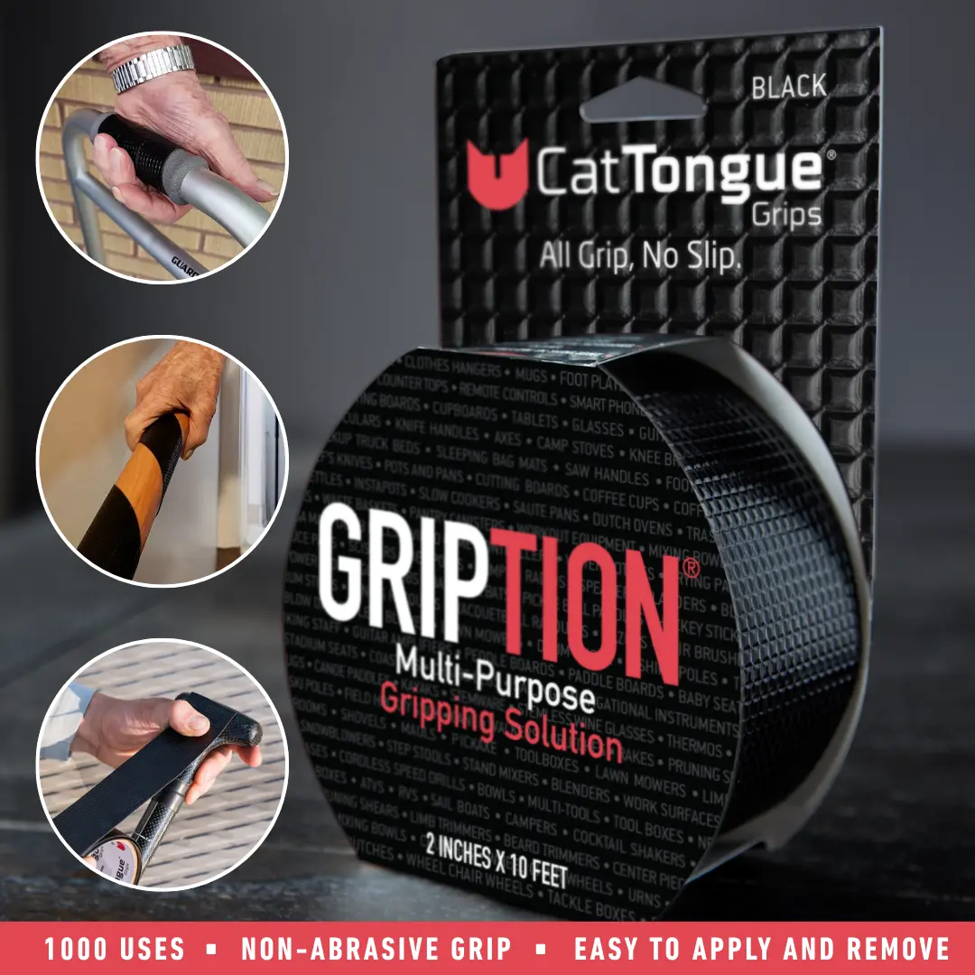 CATTONGUE GRIPS Non-Abrasive Gription Roll - 2” Wide Heavy-Duty, Waterproof, Anti-Microbial Anti-Slip Tape for Bathtubs, Stair Treads, Ramps & More - Indoor & Outdoor Gripping Solution (10ft)