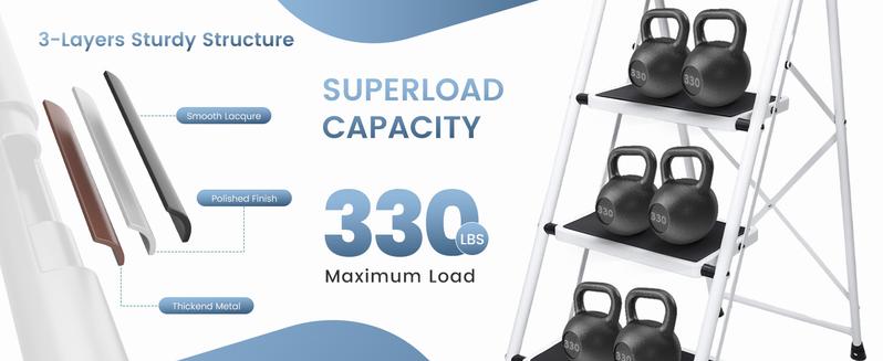 Step Ladder, 4 Sturdy Step Stool with Anti-Slip Pedal & Comfortable Handrail, 330lbs Capacity, Portable Heavy Duty Step Stool for Kitchen, Garage & Outdoor Use Step Ladder, 4 Sturdy Step Stool with Anti-Slip Pedal & Comfortable Handrail, 330lbs Capacity, Portable Heavy Duty Step Stool for Kitchen, Garage & Outdoor Use