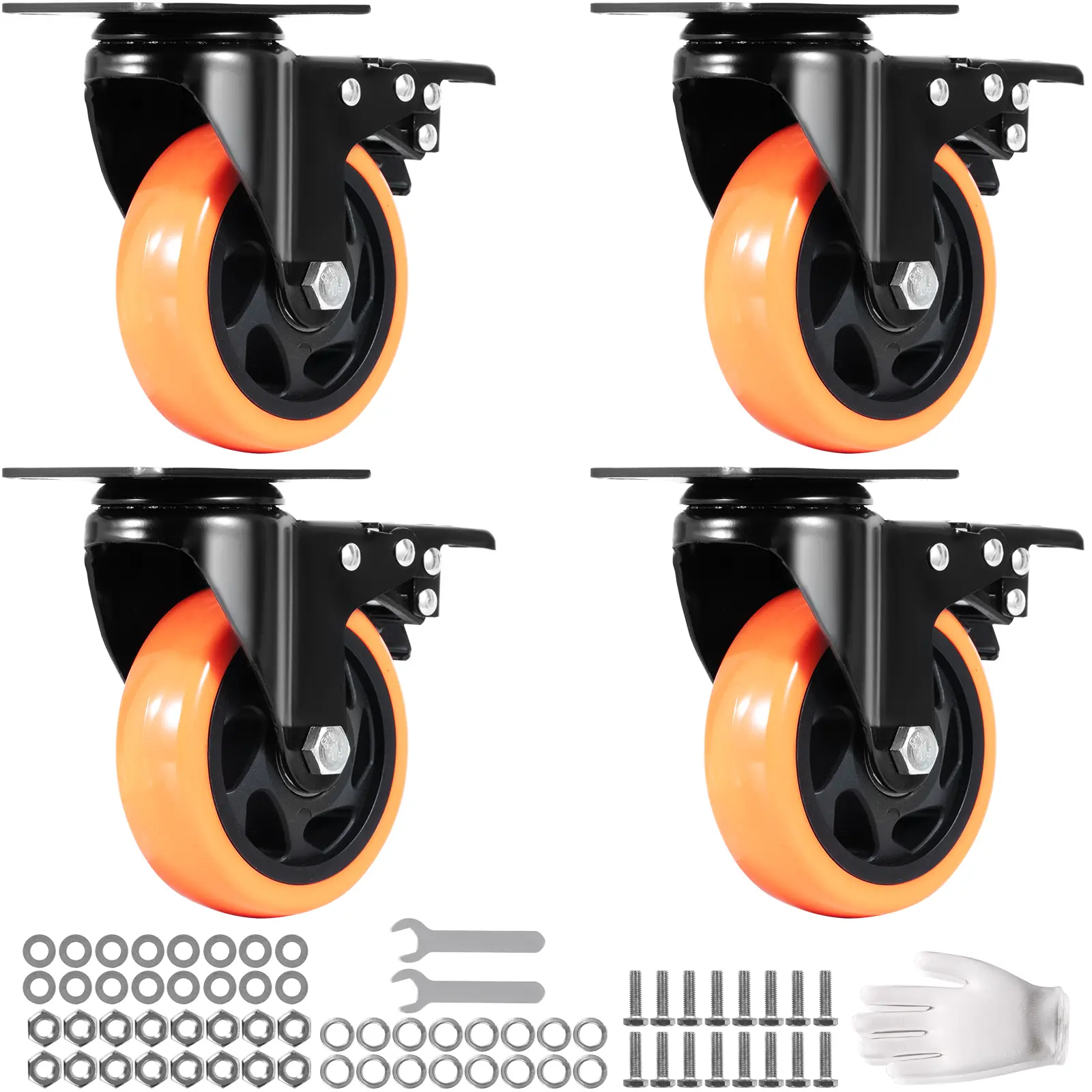 【Summerfinds】VEVOR Caster Wheels 4-inch Swivel Plate CastersSet of 4with Security A/B Locking No Noise PVC WheelsHeavy Duty 350 lbs Load Capacity Per CasterNon-Marking Wheels for Cart Furniture Workbench, Furniture Moving Wheel, Lockable Wheels